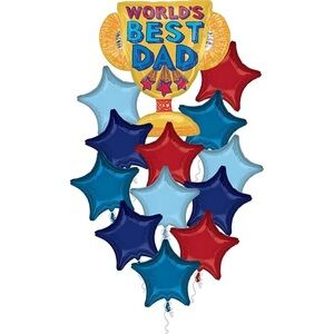 World's Best Dad Trophy and Star Balloons Set, 13 pc Fathers Day Gift